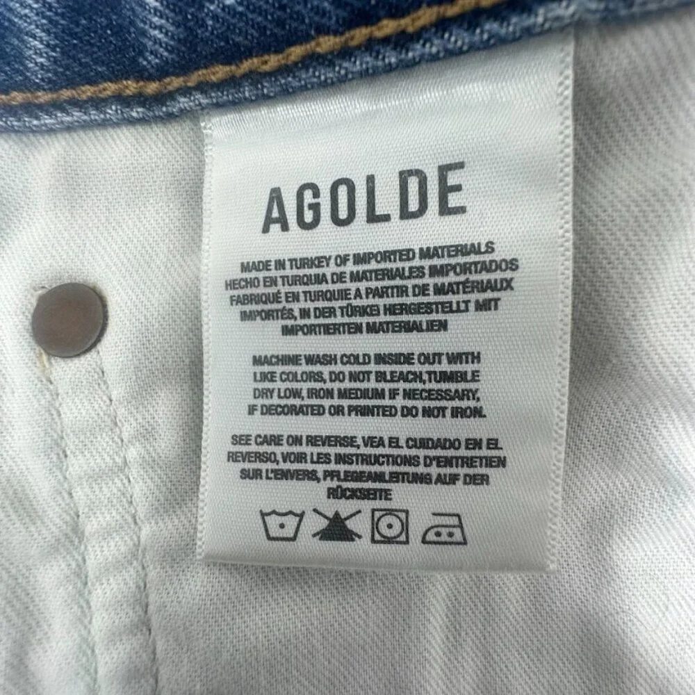 Agolde Parker Long Jean Shorts Size 32 In Heatwave Wash Cut Off Raw Frayed Hem - Picture 4 of 6